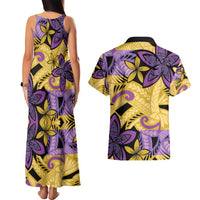 Plumeria Polynesian Pattern Couples Matching Tank Maxi Dress and Hawaiian Shirt Unique Fantasy Yellow Purple LT01 - Polynesian Pride