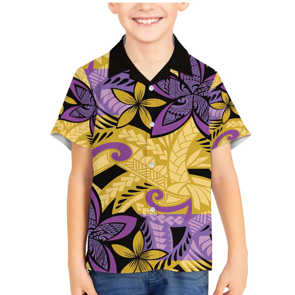 Plumeria Polynesian Pattern Family Matching Mermaid Dress and Hawaiian Shirt Unique Fantasy Yellow Purple LT01 Son's Shirt Yellow - Polynesian Pride