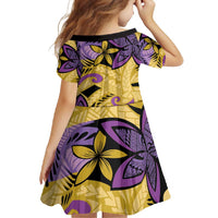 Plumeria Polynesian Pattern Family Matching Off Shoulder Maxi Dress and Hawaiian Shirt Unique Fantasy Yellow Purple LT01 - Polynesian Pride