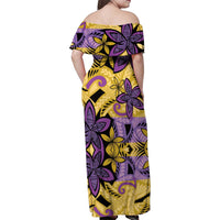 Plumeria Polynesian Pattern Family Matching Off Shoulder Maxi Dress and Hawaiian Shirt Unique Fantasy Yellow Purple LT01 - Polynesian Pride