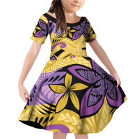 Plumeria Polynesian Pattern Family Matching Off Shoulder Short Dress and Hawaiian Shirt Unique Fantasy Yellow Purple LT01 Daughter's Dress Yellow - Polynesian Pride