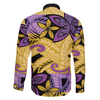 Plumeria Polynesian Pattern Family Matching Off Shoulder Short Dress and Hawaiian Shirt Unique Fantasy Yellow Purple LT01 - Polynesian Pride