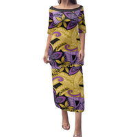 Plumeria Polynesian Pattern Family Matching Puletasi and Hawaiian Shirt Unique Fantasy Yellow Purple LT01 Mom's Dress Yellow - Polynesian Pride