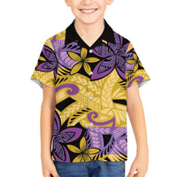 Plumeria Polynesian Pattern Family Matching Puletasi and Hawaiian Shirt Unique Fantasy Yellow Purple LT01 Son's Shirt Yellow - Polynesian Pride