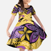 Plumeria Polynesian Pattern Family Matching Tank Maxi Dress and Hawaiian Shirt Unique Fantasy Yellow Purple LT01 Daughter's Dress Yellow - Polynesian Pride