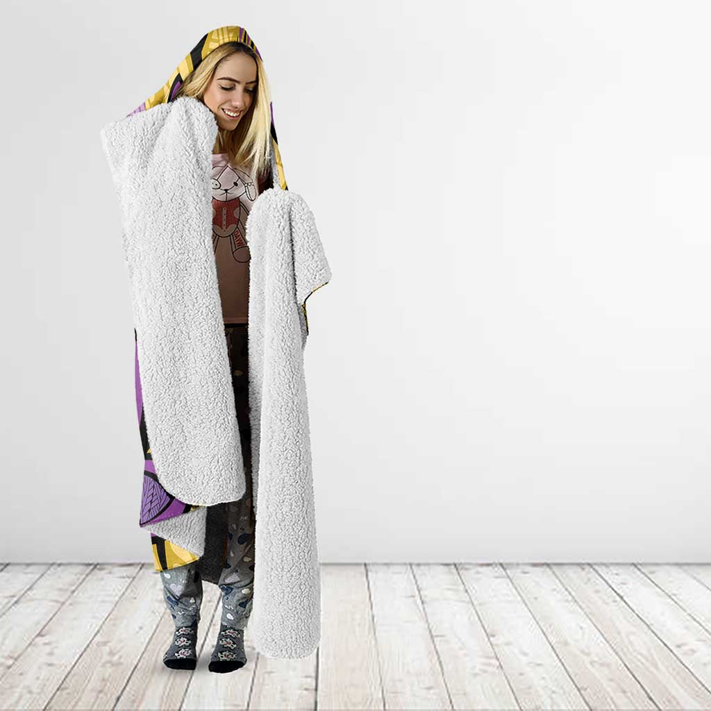 Plumeria Polynesian Pattern Hooded Blanket Unique Fantasy Yellow Purple