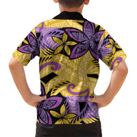 Plumeria Polynesian Pattern Kid Hawaiian Shirt Unique Fantasy Yellow Purple