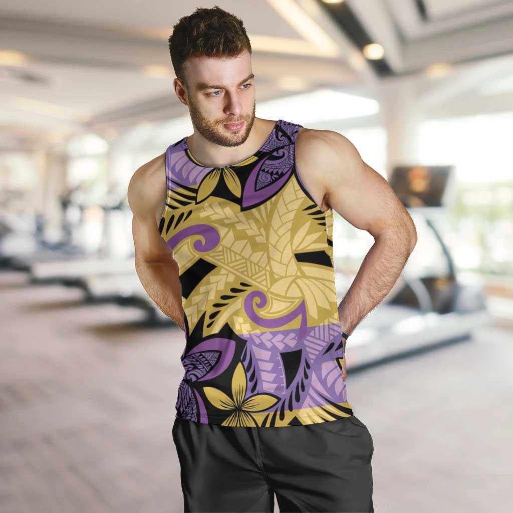 Plumeria Polynesian Pattern Men Tank Top Unique Fantasy Yellow Purple LT01 Yellow - Polynesian Pride