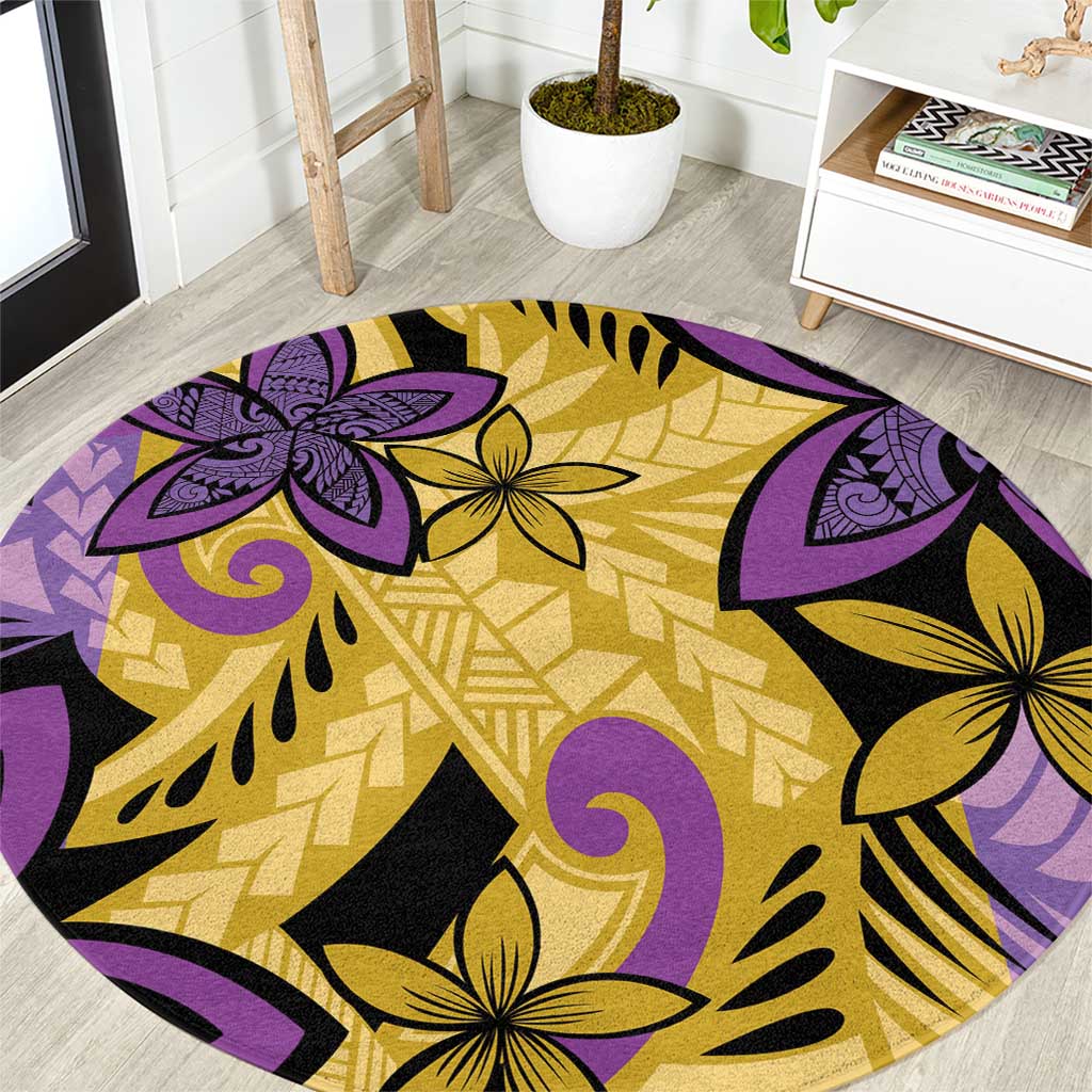 Plumeria Polynesian Pattern Round Carpet Unique Fantasy Yellow Purple LT01 Yellow - Polynesian Pride