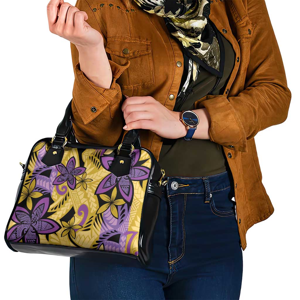 Plumeria Polynesian Pattern Shoulder Handbag Unique Fantasy Yellow Purple