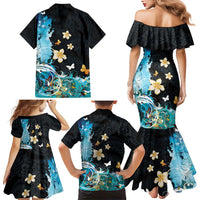 Blue Grunge Polynesian Pattern Family Matching Mermaid Dress and Hawaiian Shirt Plumeria Floral LT01 - Polynesian Pride