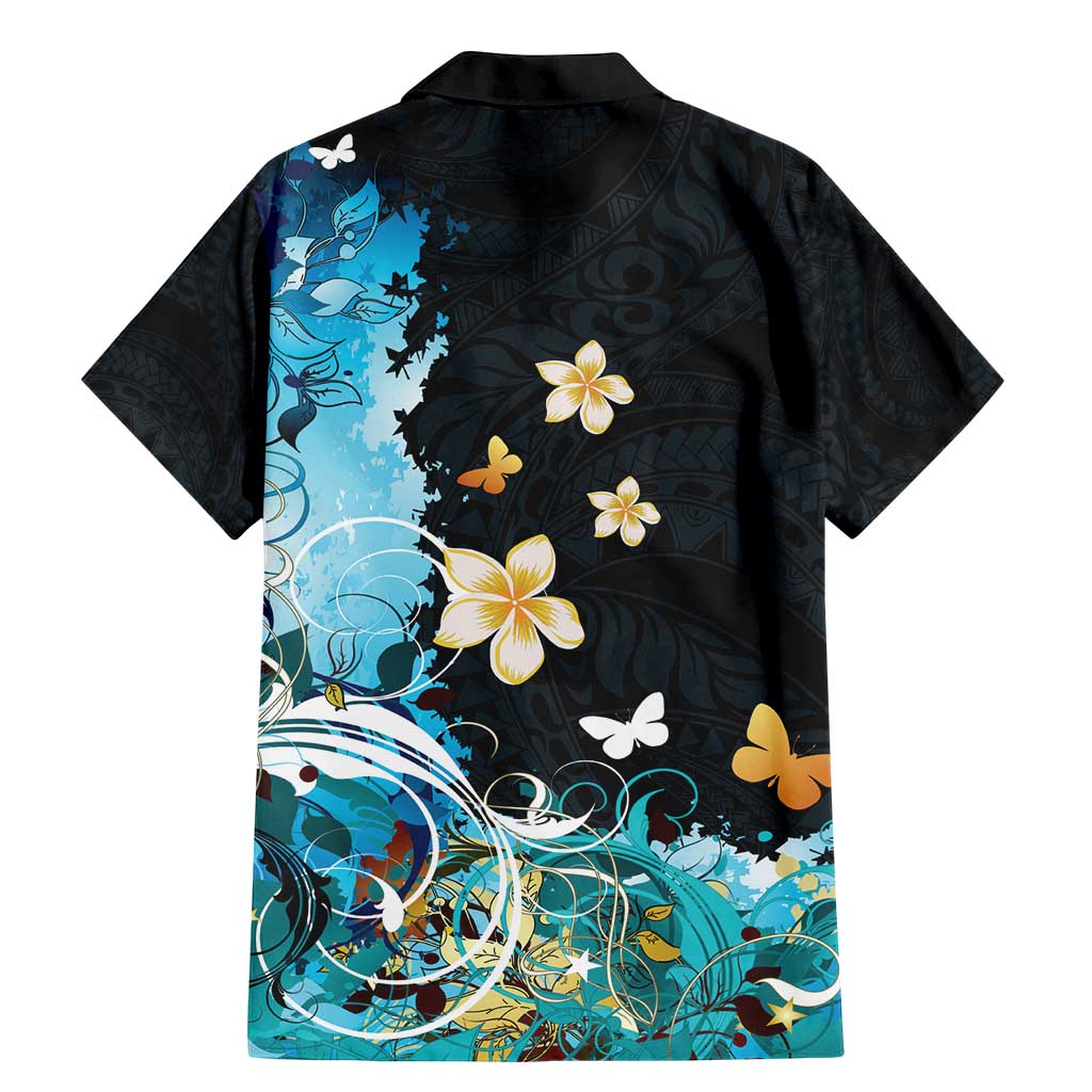 Blue Grunge Polynesian Pattern Family Matching Mermaid Dress and Hawaiian Shirt Plumeria Floral LT01 - Polynesian Pride