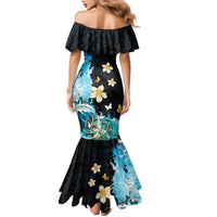 Blue Grunge Polynesian Pattern Family Matching Mermaid Dress and Hawaiian Shirt Plumeria Floral LT01 - Polynesian Pride