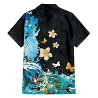 Blue Grunge Polynesian Pattern Family Matching Off Shoulder Short Dress and Hawaiian Shirt Plumeria Floral LT01 - Polynesian Pride