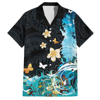 Blue Grunge Polynesian Pattern Family Matching Short Sleeve Bodycon Dress and Hawaiian Shirt Plumeria Floral LT01 Dad's Shirt - Short Sleeve Blue - Polynesian Pride