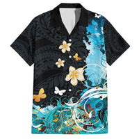 Blue Grunge Polynesian Pattern Family Matching Summer Maxi Dress and Hawaiian Shirt Plumeria Floral LT01 Dad's Shirt - Short Sleeve Blue - Polynesian Pride
