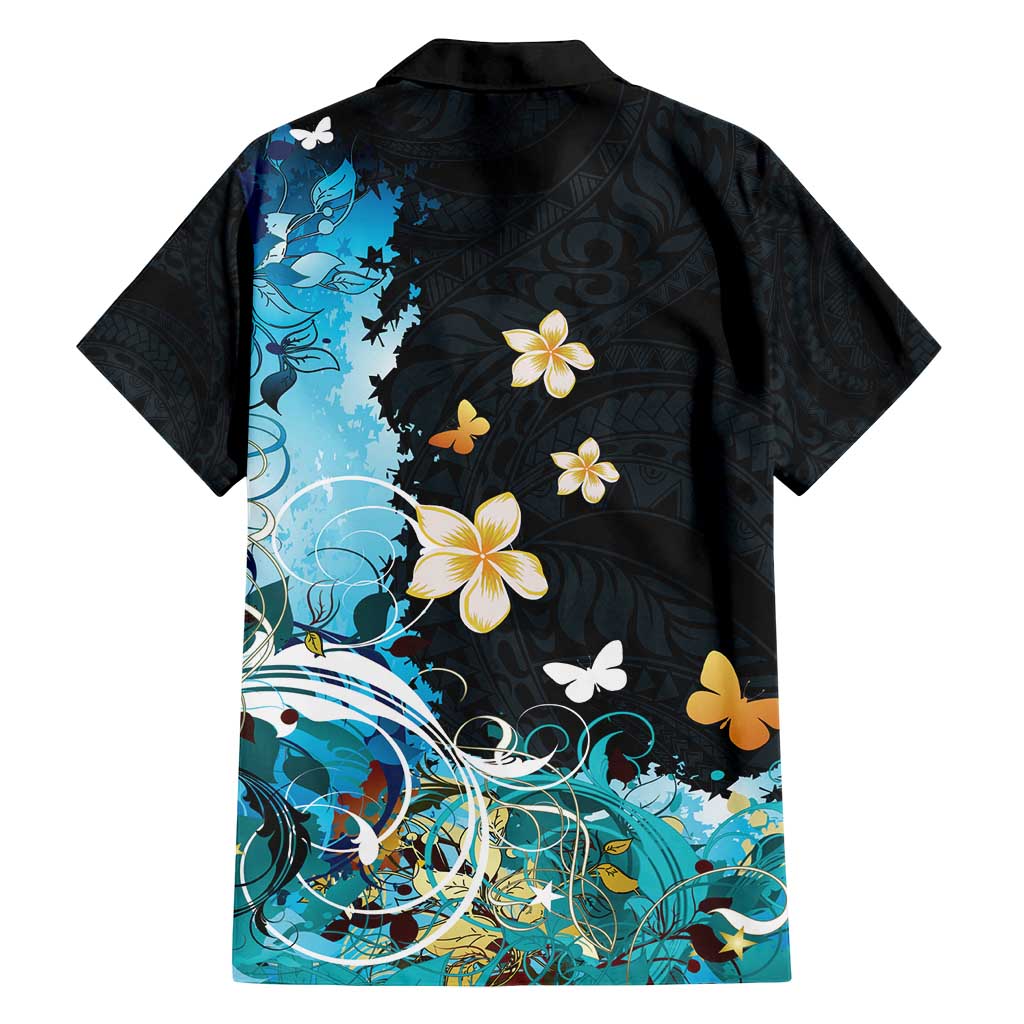 Blue Grunge Polynesian Pattern Family Matching Summer Maxi Dress and Hawaiian Shirt Plumeria Floral LT01 - Polynesian Pride