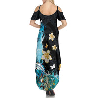 Blue Grunge Polynesian Pattern Summer Maxi Dress Plumeria Floral LT01 - Polynesian Pride