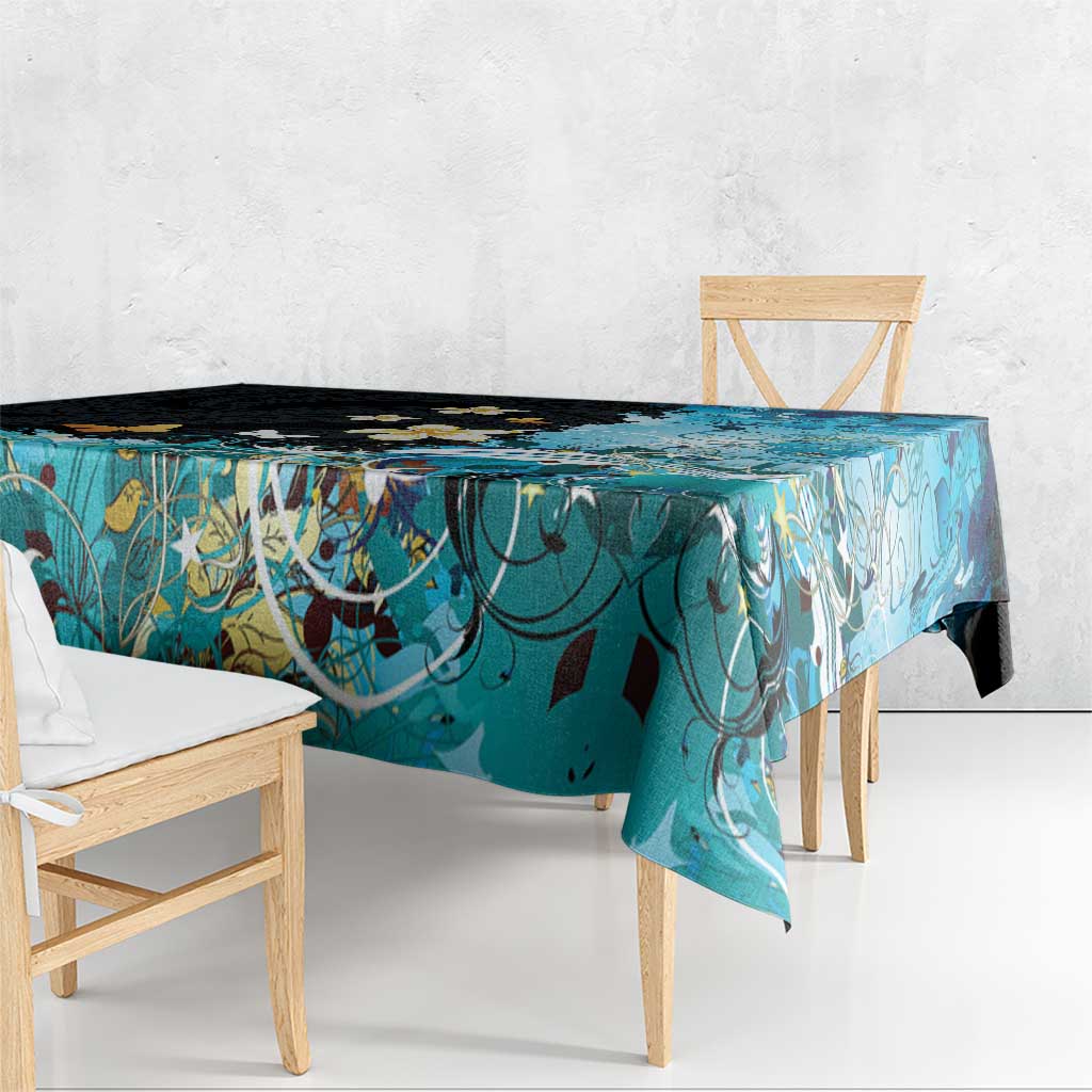 Blue Grunge Polynesian Pattern Tablecloth Plumeria Floral