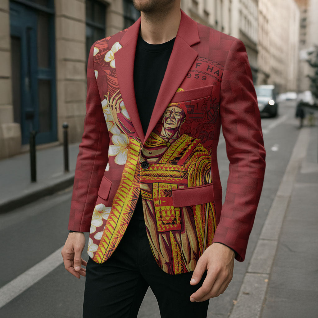 Hawaii King Kamehameha Blazer Plumeria Lauhala Pattern