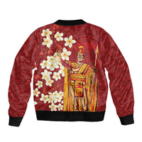 Hawaii King Kamehameha Bomber Jacket Plumeria Lauhala Pattern