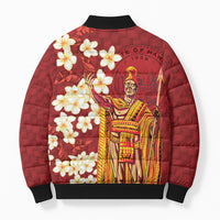 Hawaii King Kamehameha Bomber Puffer Jacket Plumeria Lauhala Pattern