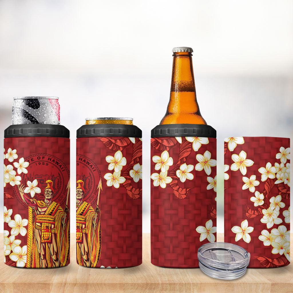Hawaii King Kamehameha 4 in 1 Can Cooler Tumbler Plumeria Lauhala Pattern