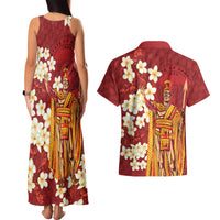 Hawaii King Kamehameha Couples Matching Tank Maxi Dress and Hawaiian Shirt Plumeria Lauhala Pattern LT01 - Polynesian Pride