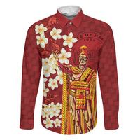 Hawaii King Kamehameha Family Matching Mermaid Dress and Hawaiian Shirt Plumeria Lauhala Pattern LT01 Dad's Shirt - Long Sleeve Red - Polynesian Pride