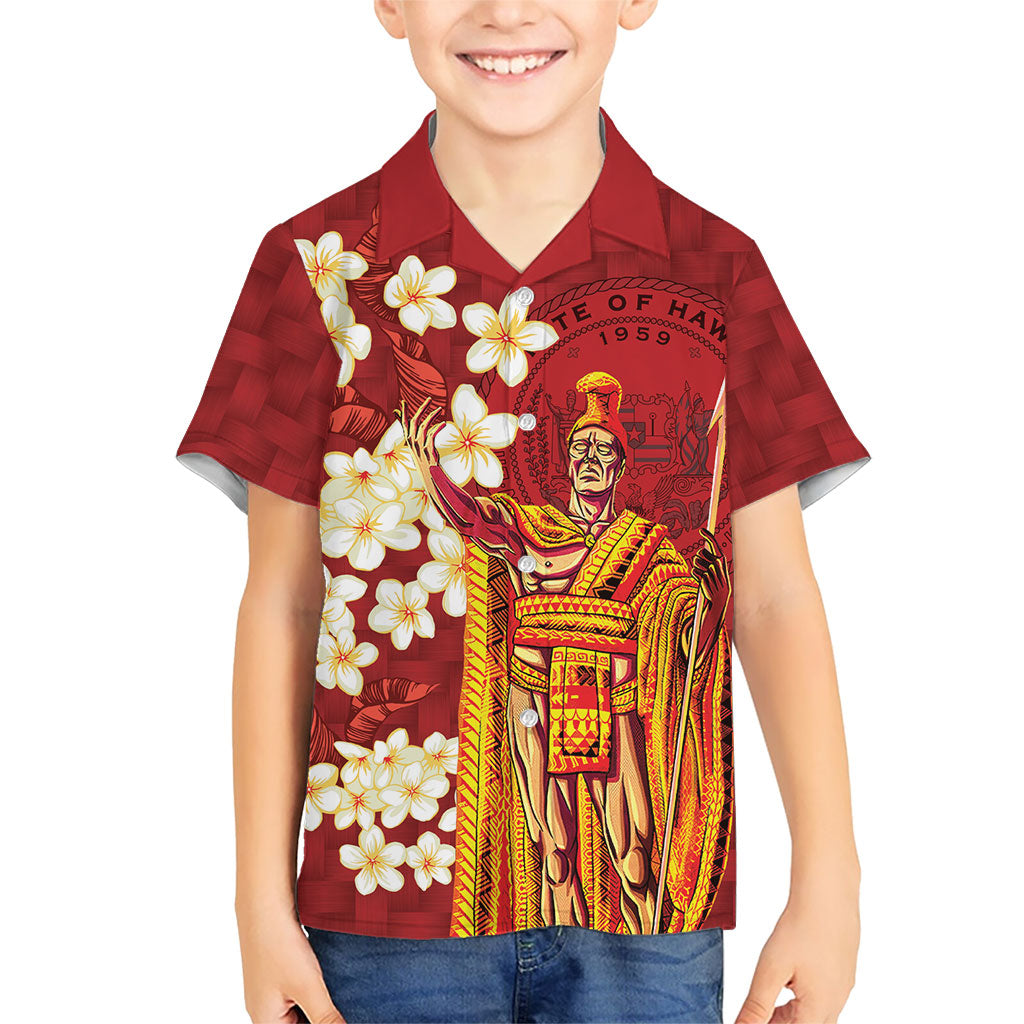 Hawaii King Kamehameha Family Matching Mermaid Dress and Hawaiian Shirt Plumeria Lauhala Pattern LT01 Son's Shirt Red - Polynesian Pride