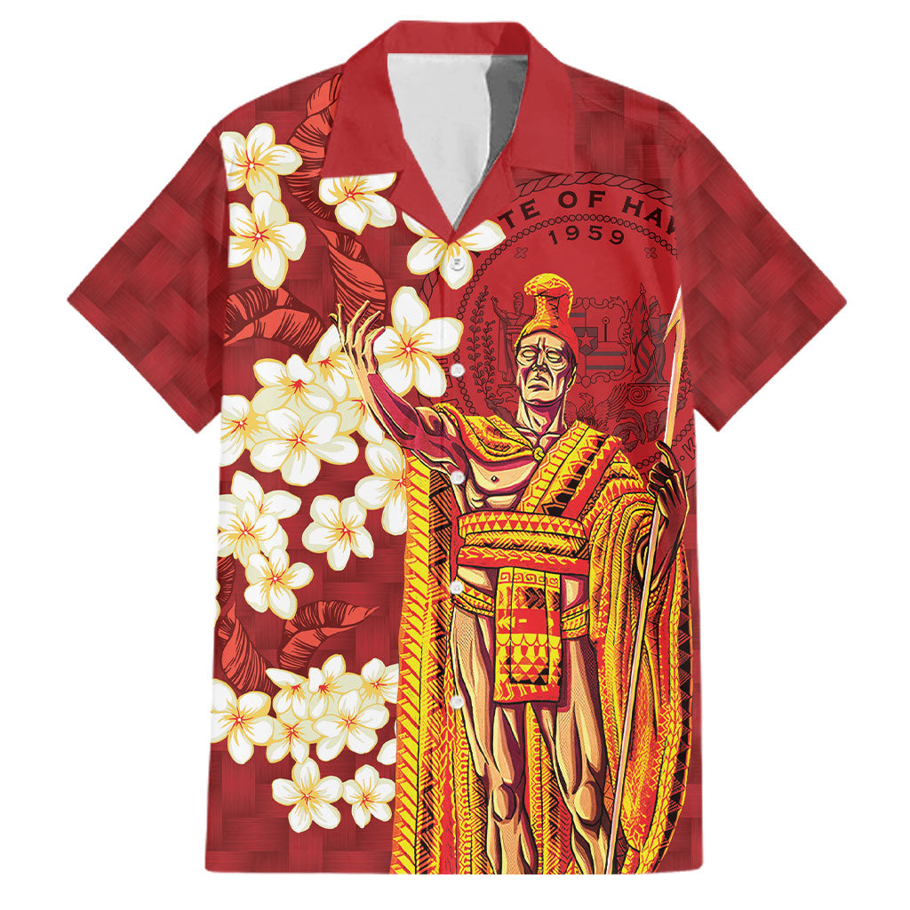 Hawaii King Kamehameha Family Matching Off The Shoulder Long Sleeve Dress and Hawaiian Shirt Plumeria Lauhala Pattern LT01 Dad's Shirt - Short Sleeve Red - Polynesian Pride