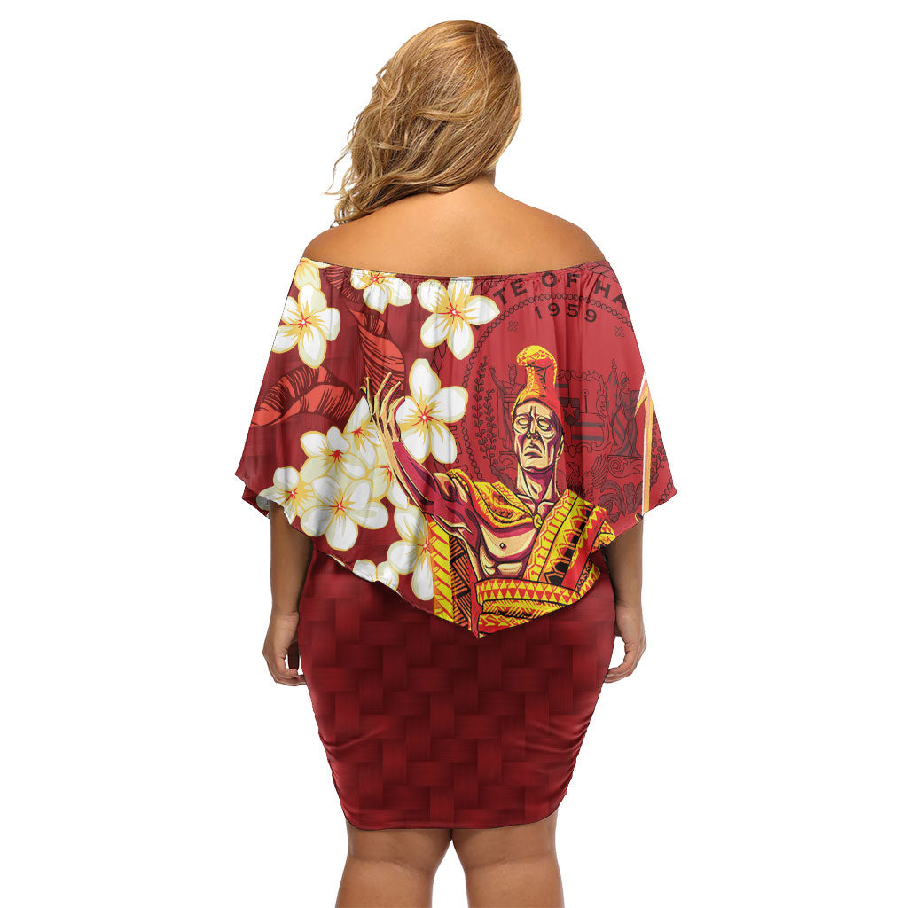 Hawaii King Kamehameha Family Matching Off Shoulder Short Dress and Hawaiian Shirt Plumeria Lauhala Pattern LT01 - Polynesian Pride