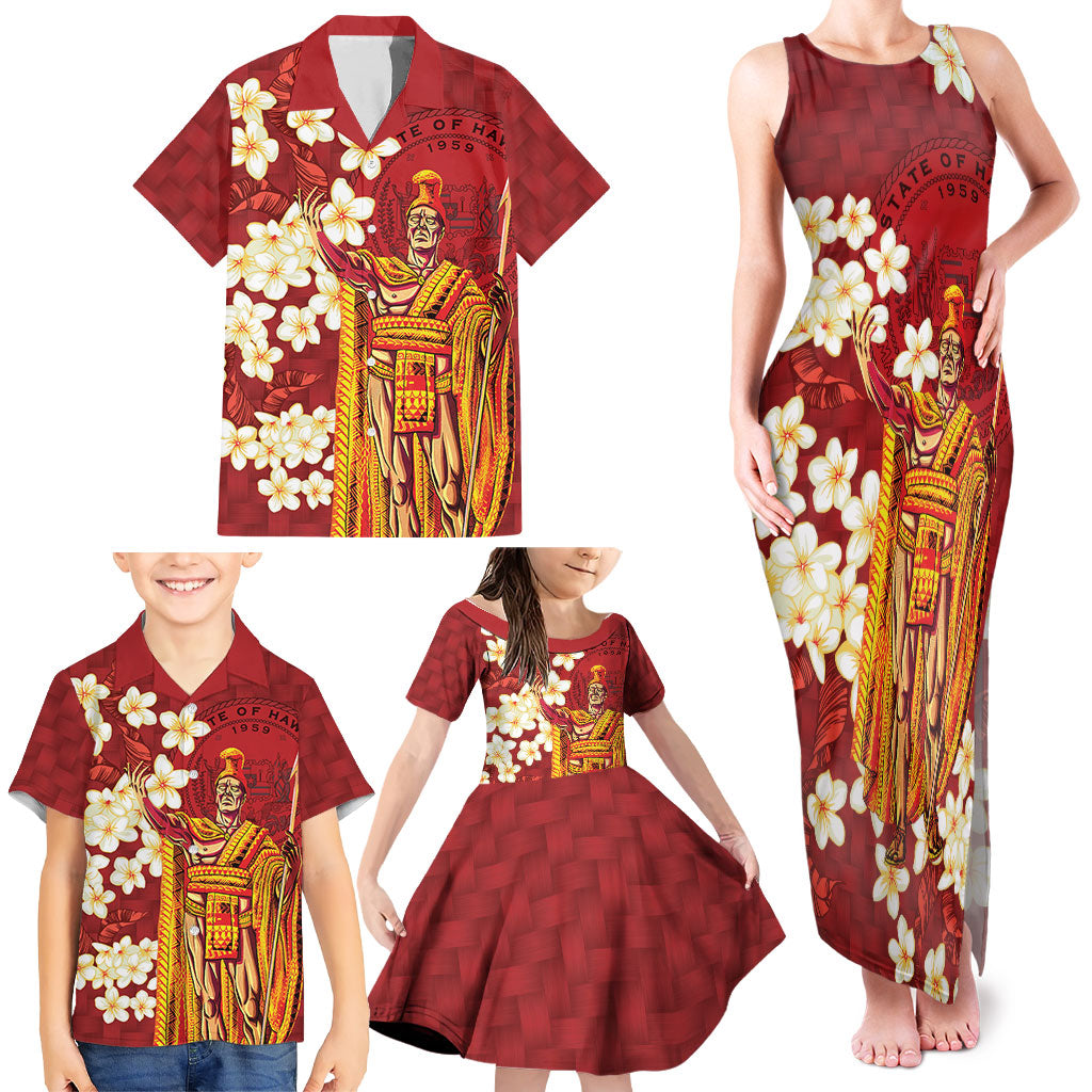Hawaii King Kamehameha Family Matching Tank Maxi Dress and Hawaiian Shirt Plumeria Lauhala Pattern LT01 - Polynesian Pride