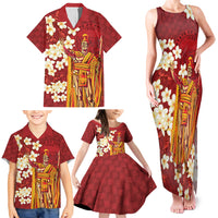 Hawaii King Kamehameha Family Matching Tank Maxi Dress and Hawaiian Shirt Plumeria Lauhala Pattern LT01 - Polynesian Pride