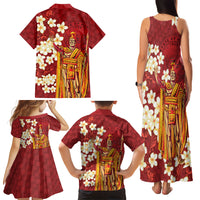 Hawaii King Kamehameha Family Matching Tank Maxi Dress and Hawaiian Shirt Plumeria Lauhala Pattern LT01 - Polynesian Pride