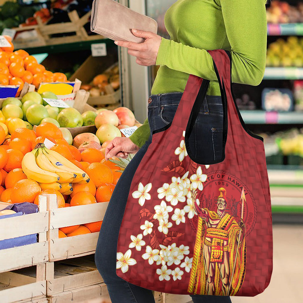 Hawaii King Kamehameha Grocery Bag Plumeria Lauhala Pattern
