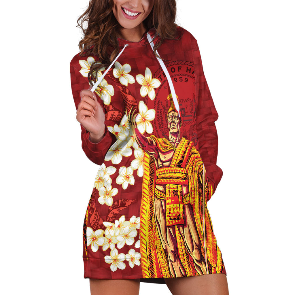 Hawaii King Kamehameha Hoodie Dress Plumeria Lauhala Pattern
