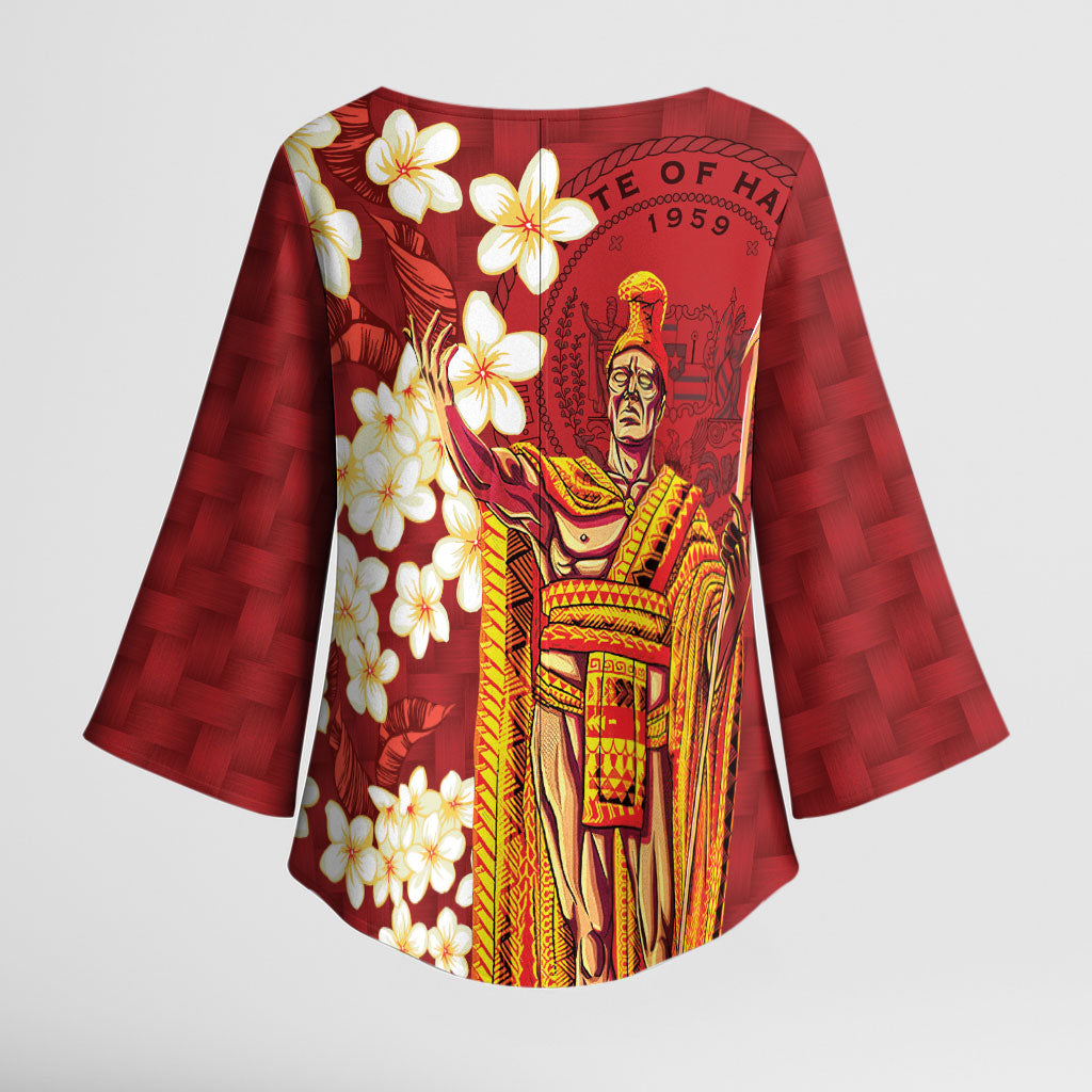 Hawaii King Kamehameha Kimono Sleeve Blouse Plumeria Lauhala Pattern