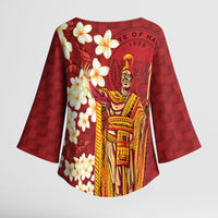 Hawaii King Kamehameha Kimono Sleeve Blouse Plumeria Lauhala Pattern