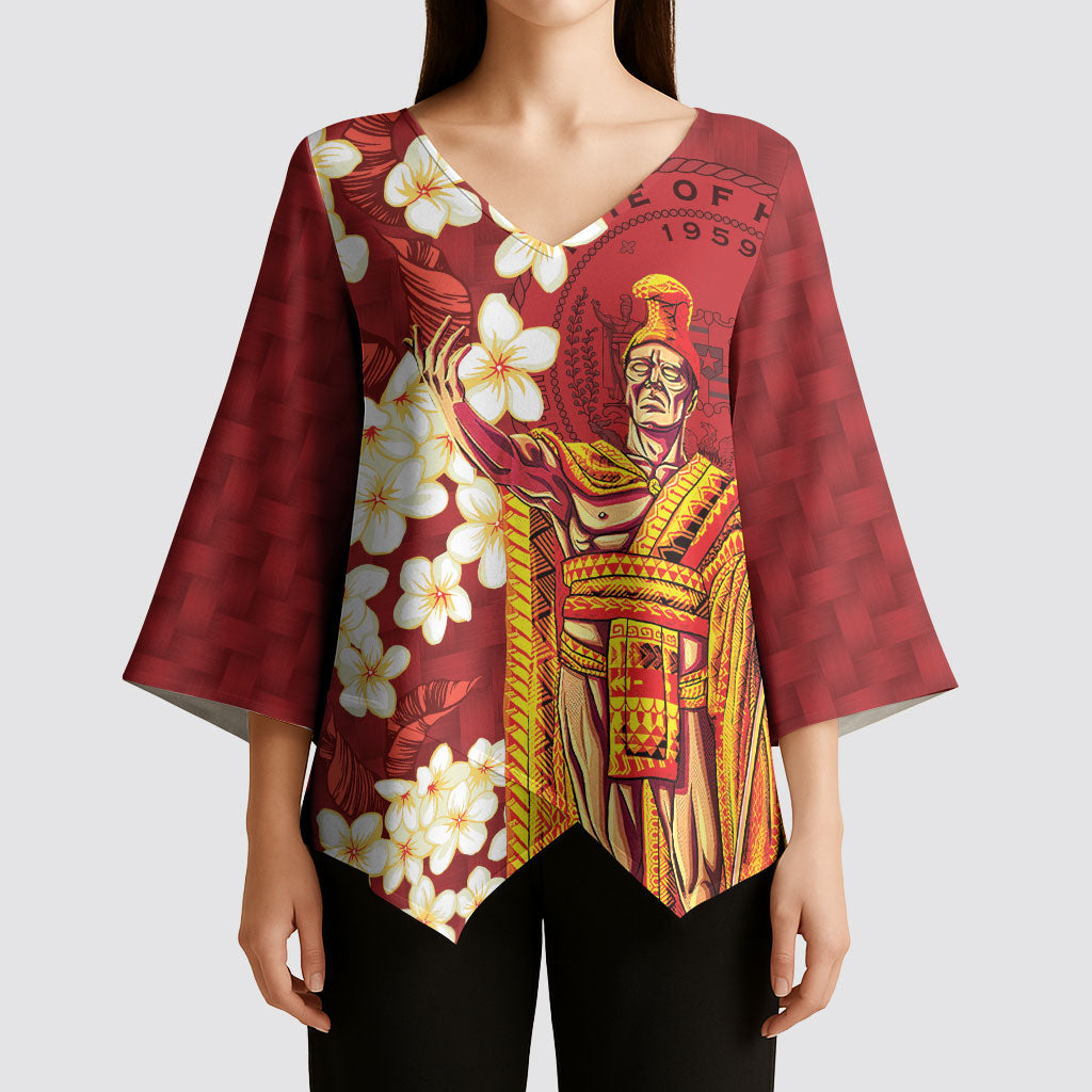 Hawaii King Kamehameha Kimono Sleeve Blouse Plumeria Lauhala Pattern
