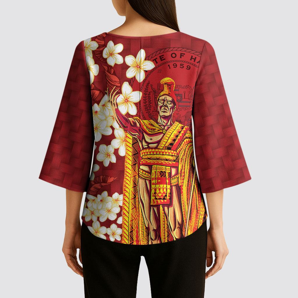 Hawaii King Kamehameha Kimono Sleeve Blouse Plumeria Lauhala Pattern