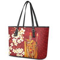 Hawaii King Kamehameha Leather Tote Bag Plumeria Lauhala Pattern