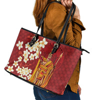 Hawaii King Kamehameha Leather Tote Bag Plumeria Lauhala Pattern