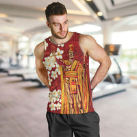 Hawaii King Kamehameha Men Tank Top Plumeria Lauhala Pattern