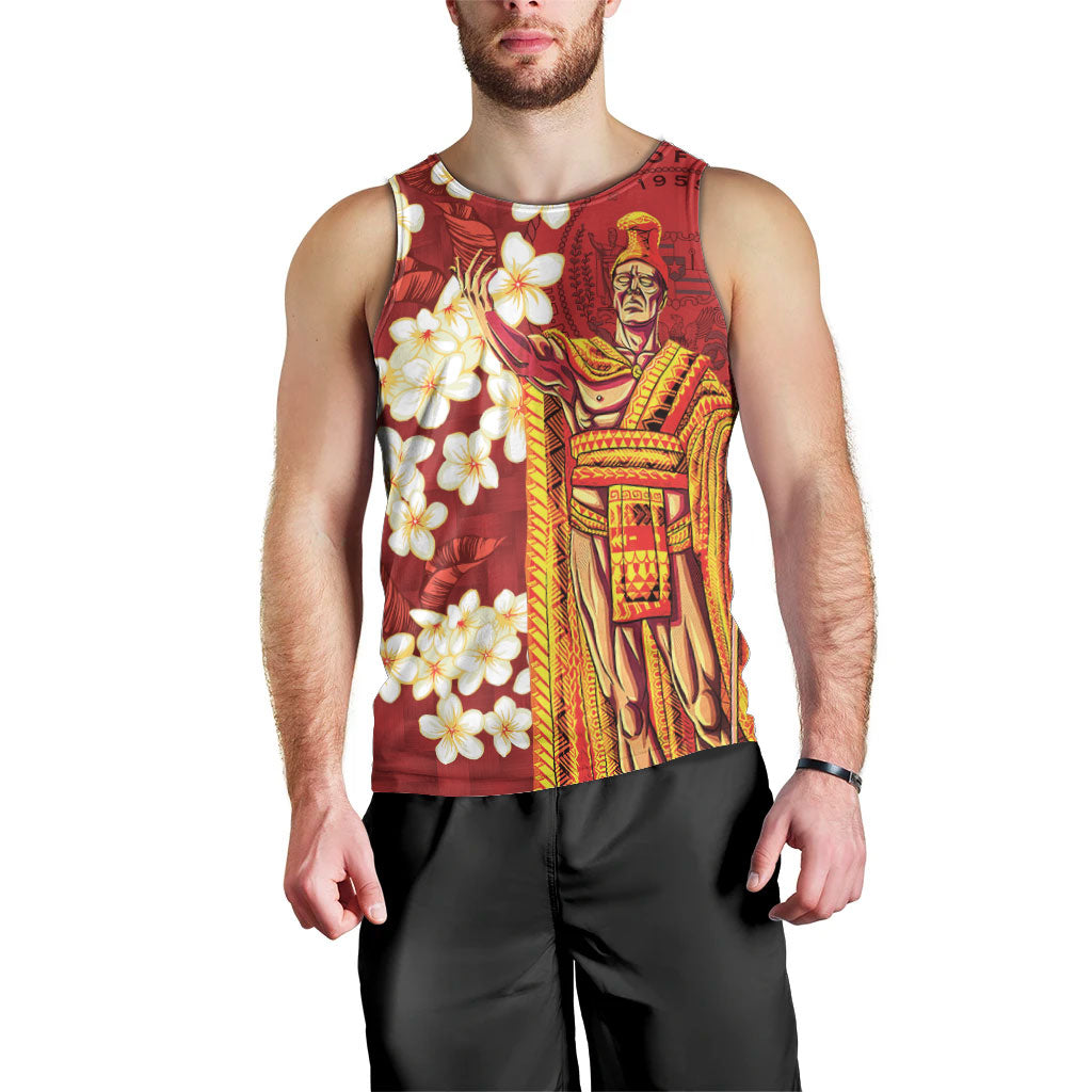 Hawaii King Kamehameha Men Tank Top Plumeria Lauhala Pattern