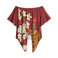 Hawaii King Kamehameha Off Shoulder Wrap Waist Top Plumeria Lauhala Pattern LT01 Red - Polynesian Pride