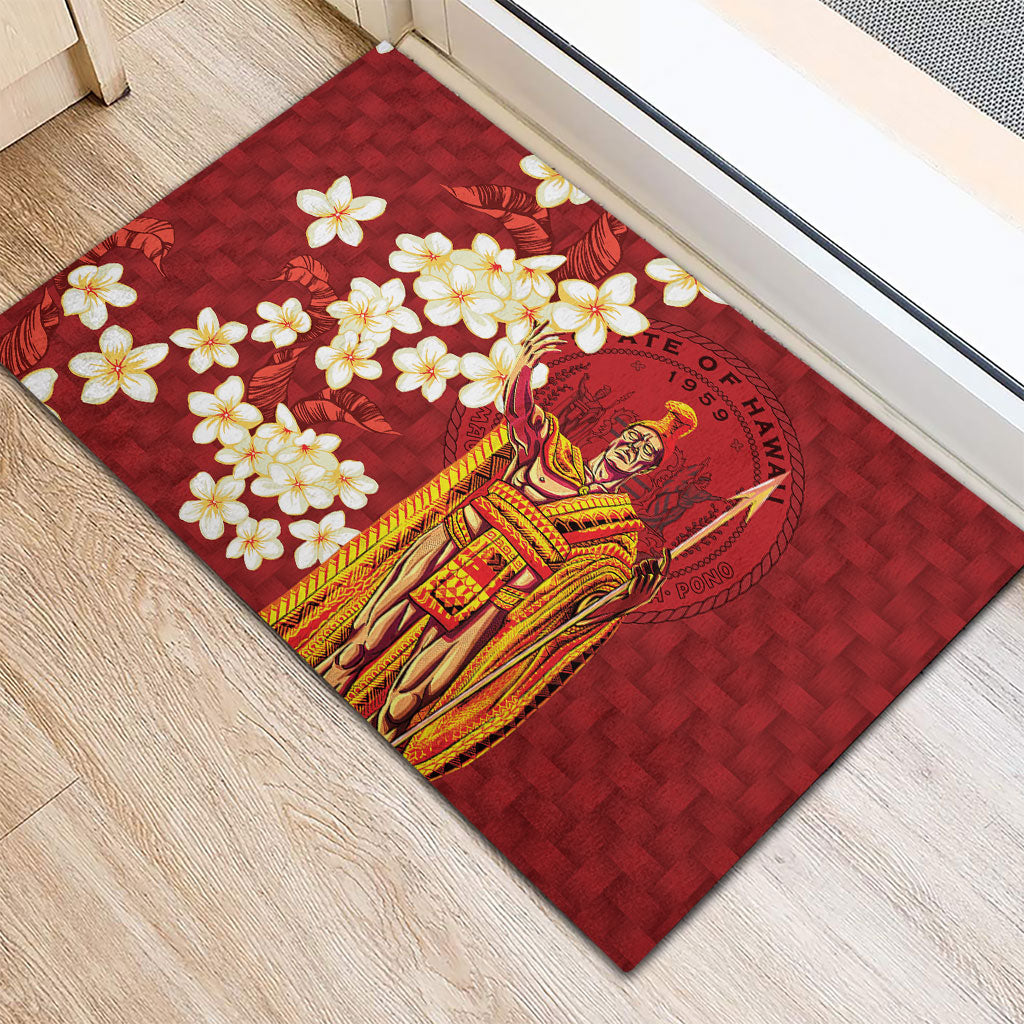 Hawaii King Kamehameha Rubber Doormat Plumeria Lauhala Pattern