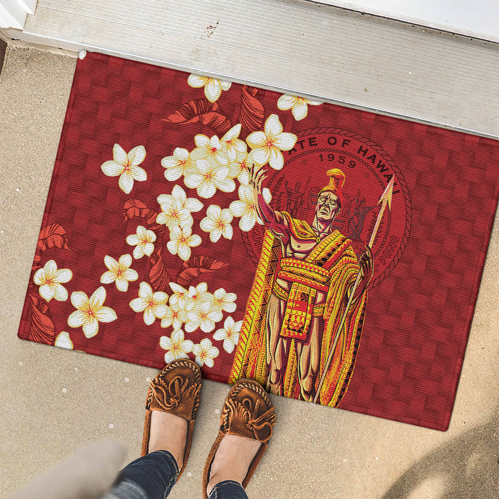 Hawaii King Kamehameha Rubber Doormat Plumeria Lauhala Pattern