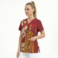 Hawaii King Kamehameha Scrub Top Plumeria Lauhala Pattern