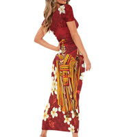 Hawaii King Kamehameha Short Sleeve Bodycon Dress Plumeria Lauhala Pattern LT01 - Polynesian Pride